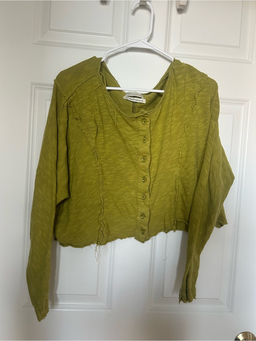 Olive Green Frayed Button-Up Women’s Top